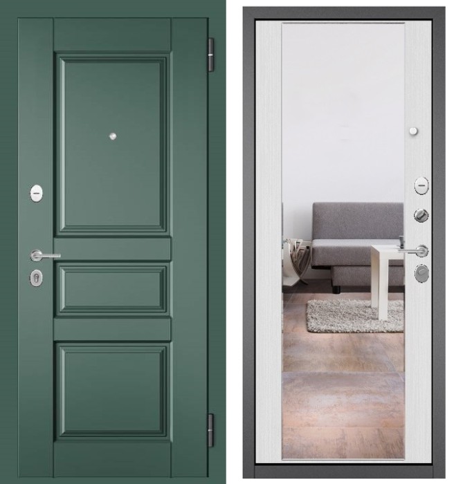 Входная дверь в квартиру с зеркалом FAMILY MASS МДФ D-2 Авокадо, отделка 164 (Ларче белый)