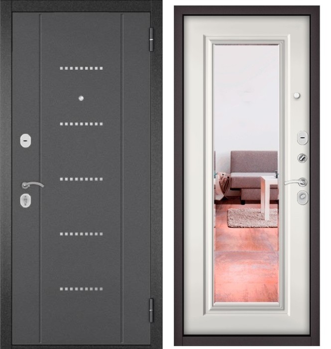 Входная дверь в квартиру с зеркалом TRUST ECO металл RL-12 Букле графит, отделка 140 mirror (Белый софт)