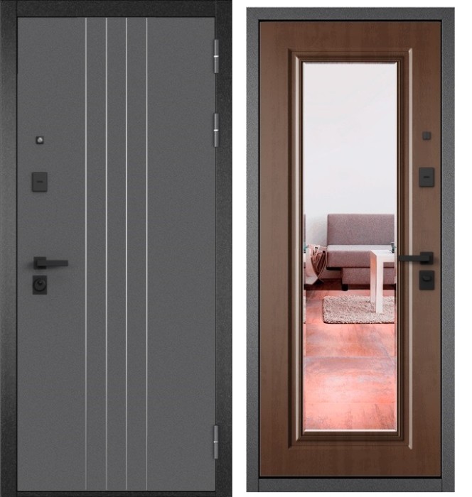 Входная дверь в квартиру с зеркалом CITY PRIME D-8 CSmart Букле антрацит, МДФ отделка 140 mirror CSmart (Карамель)