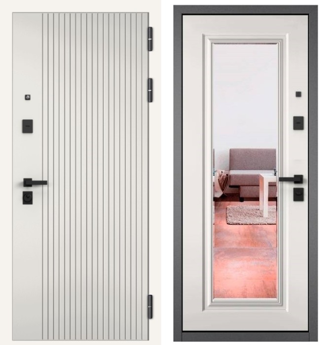 Входная дверь в квартиру с зеркалом CITY PRIME 161 CSmart Белый софт, МДФ отделка 140 mirror CSmart (Белый матовый)