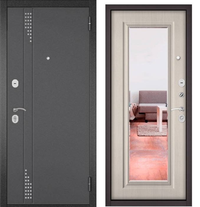 Входная дверь в квартиру с зеркалом HOME ECO металл RL-11 Букле графит, отделка 140 mirror (Ларче бьянко)
