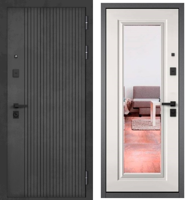 Входная дверь в квартиру с зеркалом CITY PRIME 161 CSmart Бетон темный, МДФ отделка 140 mirror CSmart (Белый матовый)