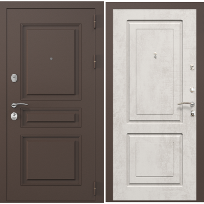 Входная дверь Зелар Евро 2, RAL 8019(штамп 2) коричневый классика, бетон крем №69