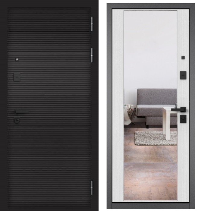 Входная дверь в квартиру с зеркалом CITY PRIME 181 CSmart Графит софт, МДФ отделка 164 CSmart (Ларче белый)