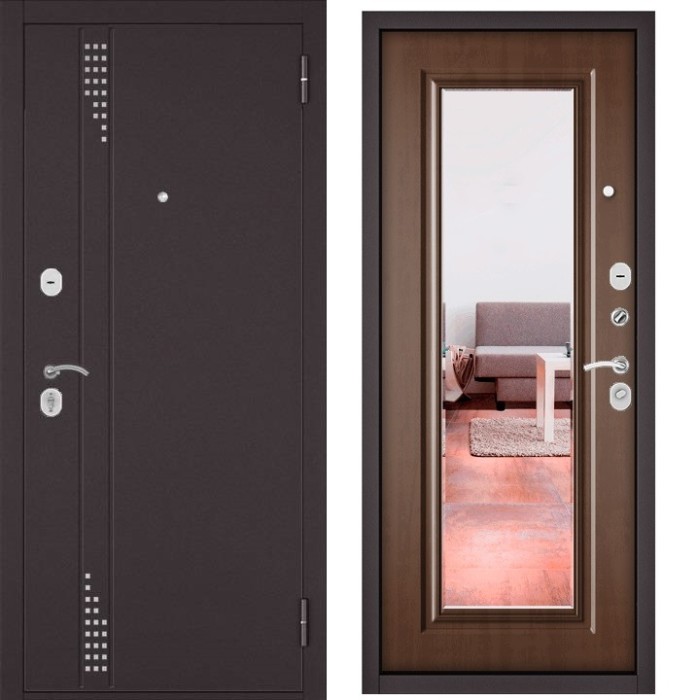 Входная дверь в квартиру с зеркалом TRUST ECO металл RL-11 Букле шоколад, отделка 140 mirror (Карамель)
