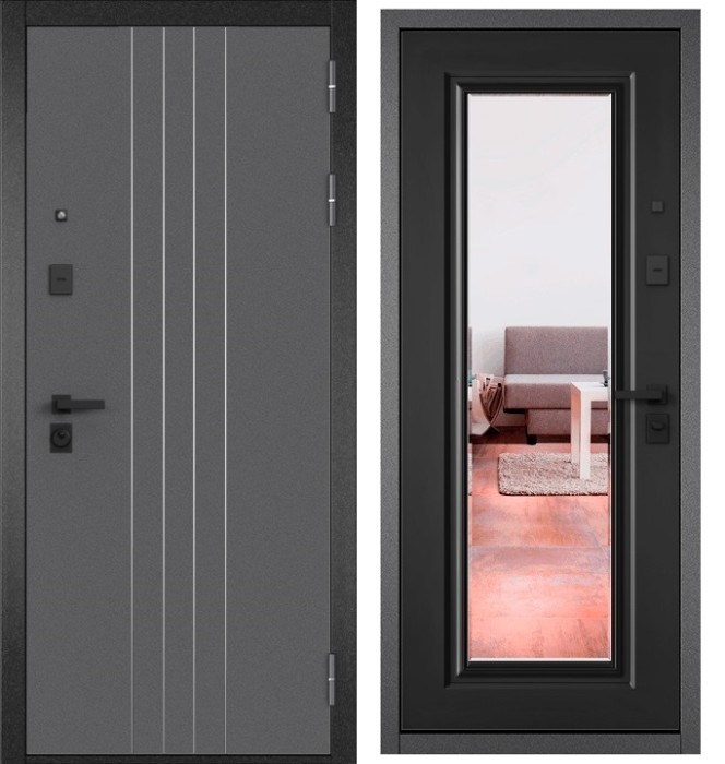 Входная дверь в квартиру с зеркалом CITY PRIME D-8 CSmart Букле антрацит, МДФ отделка 140 mirror CSmart (Черный матовый)