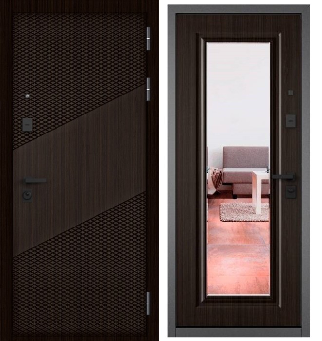 Входная дверь в квартиру с зеркалом CITY PRIME 163 CSmart, МДФ отделка 140 mirror CSmart (Венге)