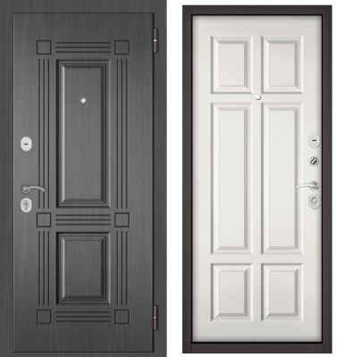 Входная дверь в квартиру HOME ECO МДФ 104 Дуб серый, отделка МДФ 109 (Белый софт)