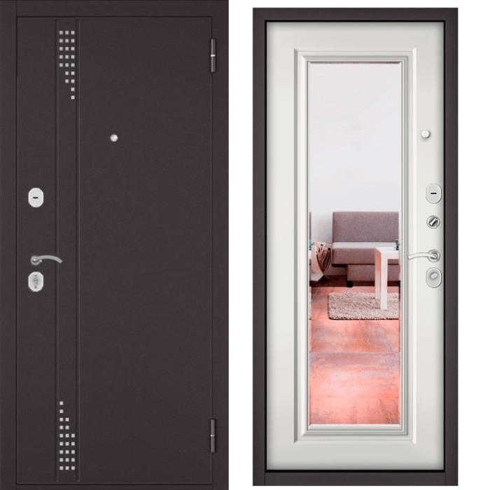 Входная дверь в квартиру с зеркалом TRUST ECO металл RL-11 Букле шоколад, отделка 140 mirror (Белый софт)