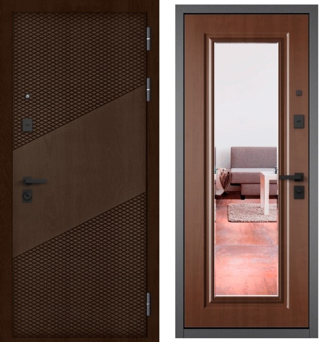 Входная дверь в квартиру с зеркалом CITY PRIME 163 CSmart Дуб коньяк, МДФ отделка 140 mirror CSmart (Дуб золотой)