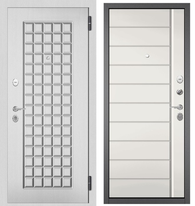 Входная дверь в квартиру FAMILY ECO МДФ 112 Дуб белый матовый, отделка МДФ 136 (Белый софт)