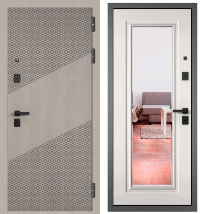 Входная дверь в квартиру с зеркалом CITY PRIME 163 CSmart Дуб шале белый, МДФ отделка 140 mirror CSmart (Белый матовый)