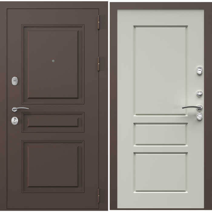 Входная дверь Зелар Евро 2, RAL 8019(штамп 2) коричневый классика, ясень белый №65