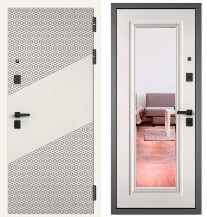 Входная дверь в квартиру с зеркалом CITY PRIME 163 CSmart Белый софт, МДФ отделка 140 mirror CSmart (Белый матовый)