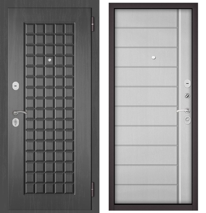 Входная дверь в квартиру HOME ECO МДФ 112 Дуб серый, отделка МДФ 136 (Дуб белый матовый)