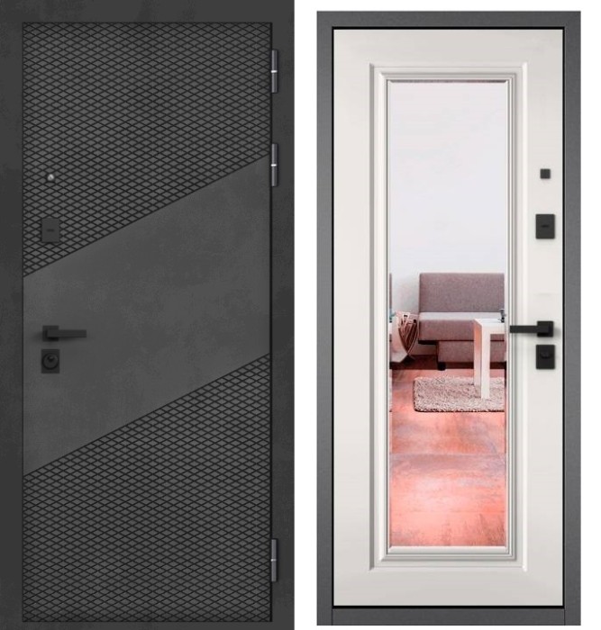 Входная дверь в квартиру с зеркалом CITY PRIME 163 CSmart Бетон темный, МДФ отделка 140 mirror CSmart (Белый матовый)
