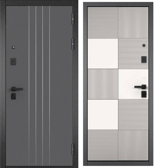 Входная дверь в квартиру CITY PRIME D-8 CSmart Букле графит, МДФ отделка 173 (Белый матовый)