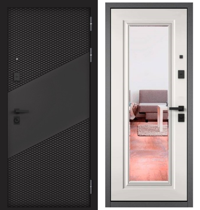 Входная дверь в квартиру с зеркалом CITY PRIME 163 CSmart Графит софт, МДФ отделка 140 mirror CSmart (Белый матовый)