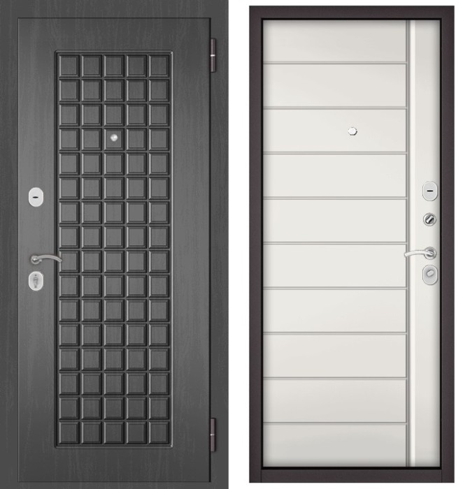 Входная дверь в квартиру HOME ECO МДФ 112 Дуб серый, отделка МДФ 136 (Белый софт)