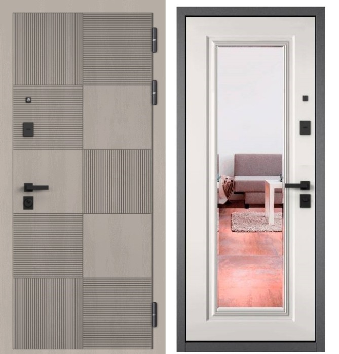 Входная дверь в квартиру с зеркалом CITY PRIME 173 CSmart Дуб шале белый, МДФ отделка 140 mirror CSmart (Белый матовый)