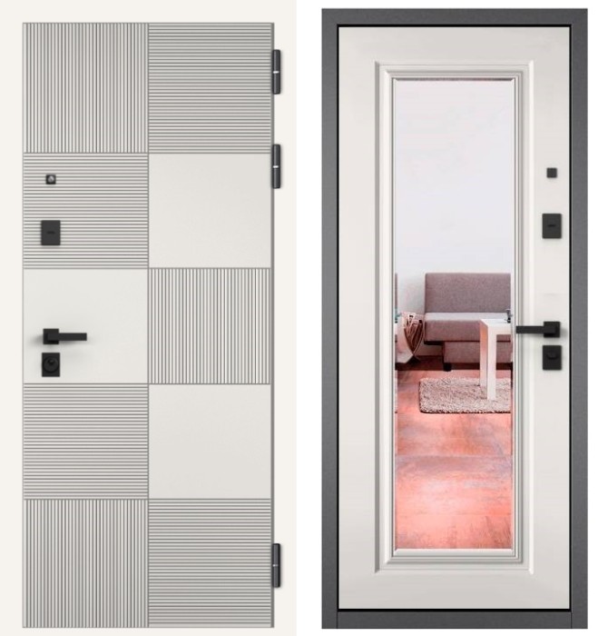 Входная дверь в квартиру с зеркалом CITY PRIME 173 CSmart Белый софт, МДФ отделка 140 mirror CSmart (Белый матовый)