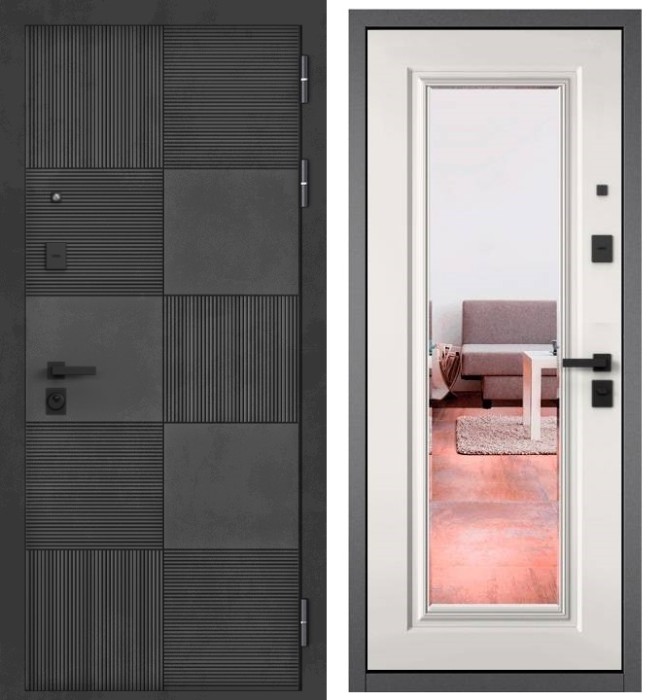 Входная дверь в квартиру с зеркалом CITY PRIME 173 CSmart Бетон темный, МДФ отделка 140 mirror CSmart (Белый матовый)