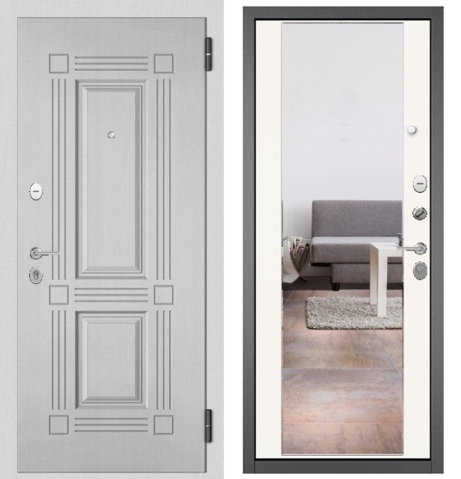 Входная дверь в квартиру с зеркалом FAMILY MASS МДФ 104 Дуб белый матовый, отделка 164 (Белый софт)