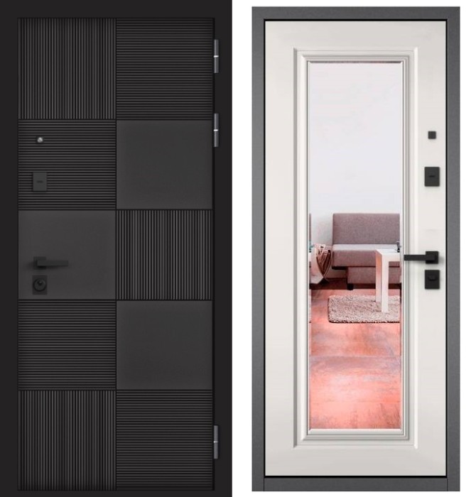 Входная дверь в квартиру с зеркалом CITY PRIME 173 CSmart Графит софт, МДФ отделка 140 mirror CSmart (Белый матовый)