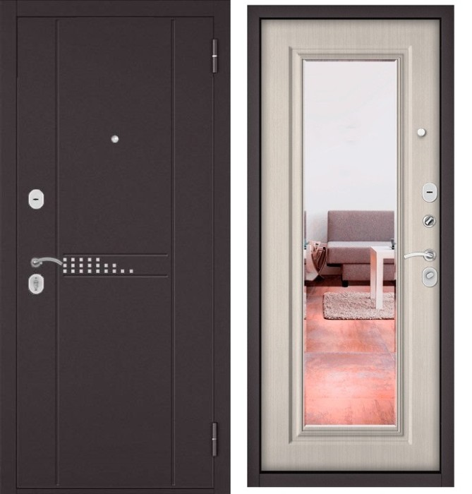 Входная дверь в квартиру с зеркалом TRUST ECO металл RL-10 Букле шоколад, отделка 140 mirror (Ларче бьянко)