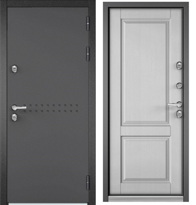 Входная дверь с терморазрывом в дом TERMO R4 Букле графит, МДФ отделка D-1 (Дуб белый матовый)