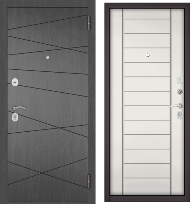 Входная дверь в квартиру HOME ECO МДФ 130 Дуб серый, отделка МДФ 137 (Белый софт)