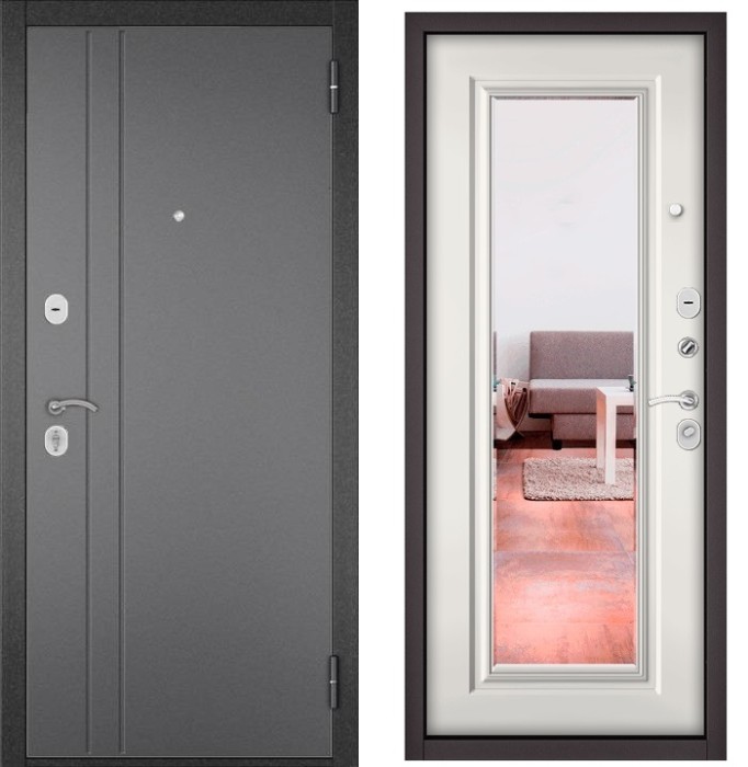 Входная дверь в квартиру с зеркалом HOME ECO металл RL-2 Букле графит, отделка 140 mirror (Белый софт)