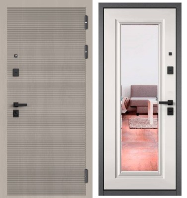 Входная дверь в квартиру с зеркалом CITY PRIME 181 CSmart Дуб шале белый, МДФ отделка 140 mirror CSmart (Белый матовый)