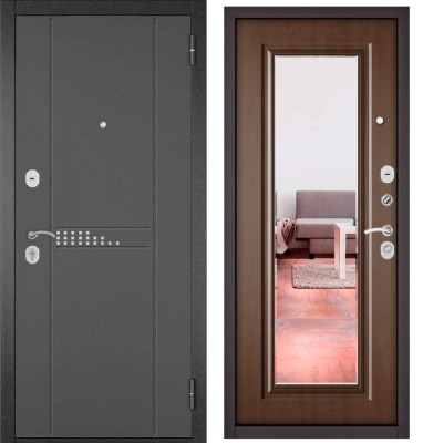 Входная дверь в квартиру с зеркалом TRUST ECO металл RL-10 Букле графит, отделка 140 mirror (Карамель)