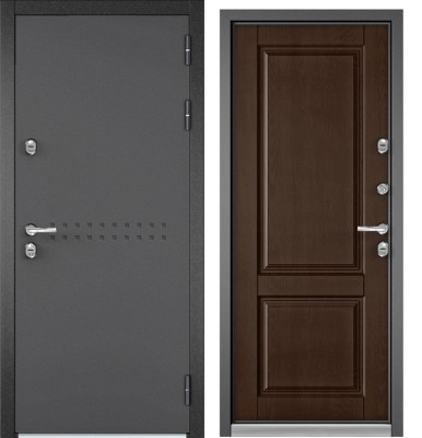 Входная дверь с терморазрывом в дом TERMO R4 Букле графит, МДФ отделка D-1 (Дуб коньяк)