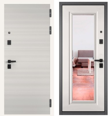 Входная дверь в квартиру с зеркалом CITY PRIME 181 CSmart Белый софт, МДФ отделка 140 mirror CSmart (Белый матовый)