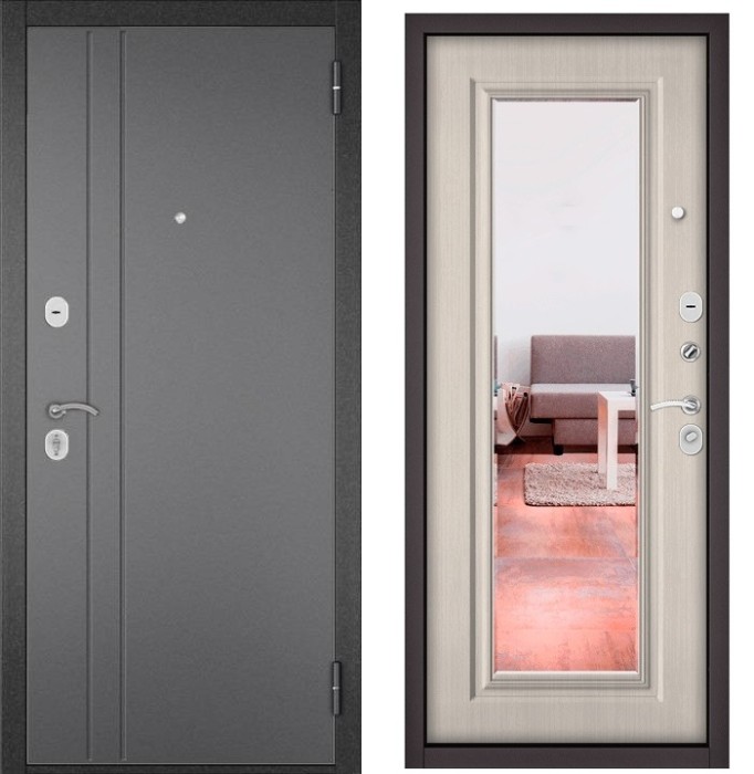Входная дверь в квартиру с зеркалом HOME ECO металл RL-2 Букле графит, отделка 140 mirror (Ларче бьянко)