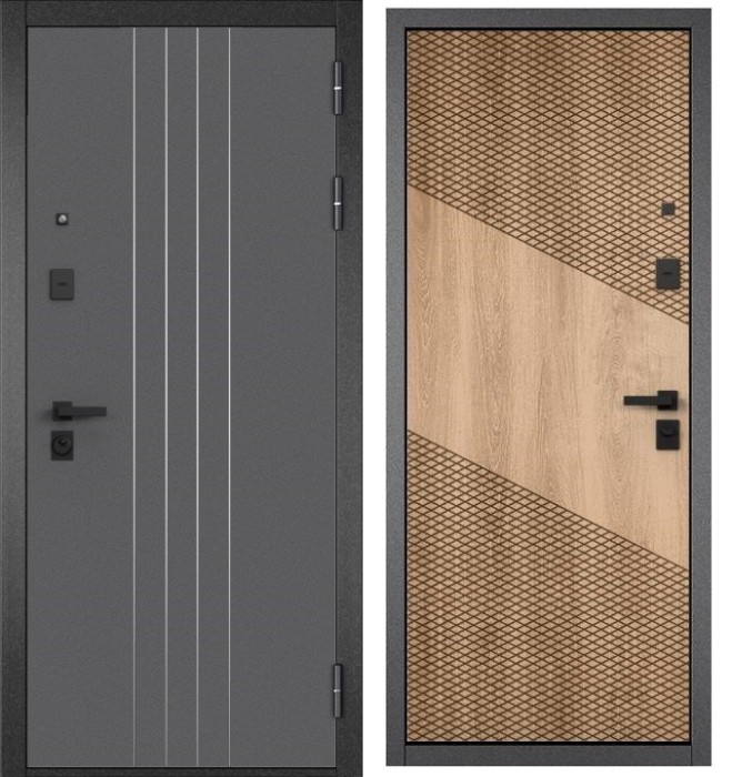 Входная дверь в квартиру CITY PRIME D-8 CSmart Букле графит, МДФ отделка 163 (Дуб шале натуральный)