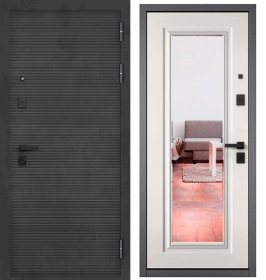 Входная дверь в квартиру с зеркалом CITY PRIME 181 CSmart Бетон темный, МДФ отделка 140 mirror CSmart (Белый матовый)