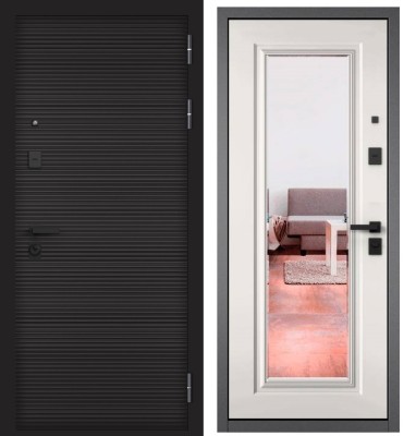 Входная дверь в квартиру с зеркалом CITY PRIME 181 CSmart Графит софт, МДФ отделка 140 mirror CSmart (Белый матовый)