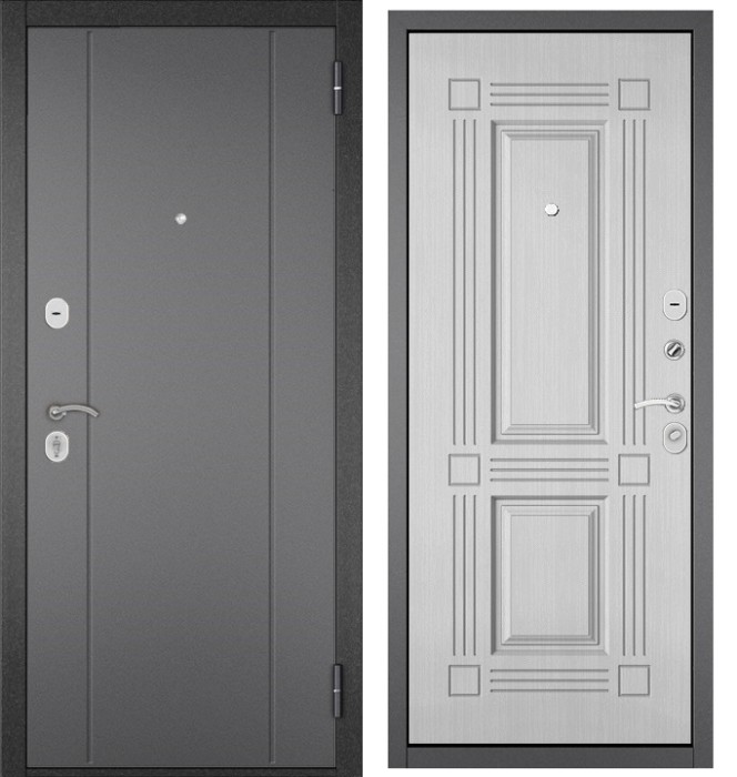 Входная дверь в квартиру TRUST ECO металл RL-1 Букле графит, отделка МДФ 104 (Ларче бьянко)