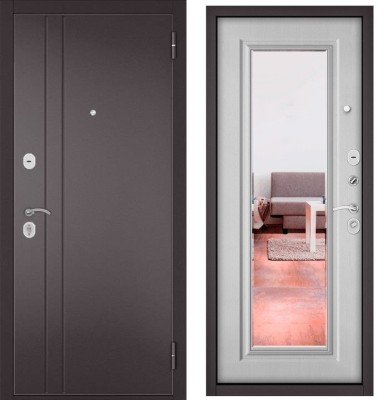 Входная дверь в квартиру с зеркалом HOME ECO металл RL-2 Букле шоколад, отделка 140 mirror (Дуб белый матовый)