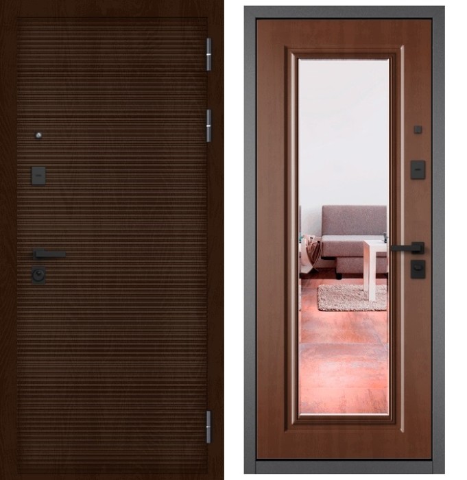 Входная дверь в квартиру с зеркалом CITY PRIME 181 CSmart Дуб коньяк, МДФ отделка 140 mirror CSmart (Дуб золотой)