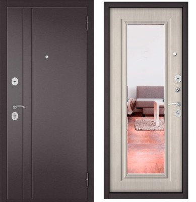Входная дверь в квартиру с зеркалом HOME ECO металл RL-2 Букле шоколад, отделка 140 mirror (Ларче бьянко)