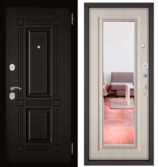 Входная дверь в квартиру с зеркалом HOME ECO МДФ 104 Венге, отделка 140 mirror (Ларче бьянко)