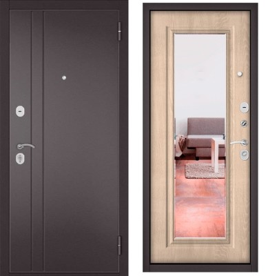 Входная дверь в квартиру с зеркалом HOME ECO металл RL-2 Букле шоколад, отделка 140 mirror (Дуб крем)