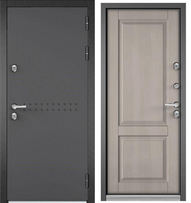 Входная дверь с терморазрывом в дом TERMO R4 Букле графит, МДФ отделка D-1 (Дуб шале белый)