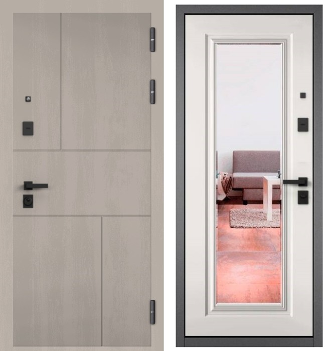 Входная дверь в квартиру с зеркалом CITY PRIME 182 CSmart Дуб шале белый, МДФ отделка 140 mirror CSmart (Белый матовый)