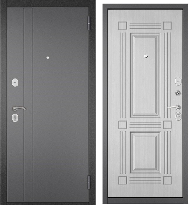 Входная дверь в квартиру TRUST ECO металл RL-2 Букле графит, отделка МДФ 104 (Ларче бьянко)