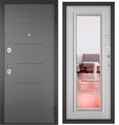 Входная дверь в квартиру с зеркалом HOME ECO металл RL-3 Букле график, отделка 140 mirror (Дуб белый матовый)